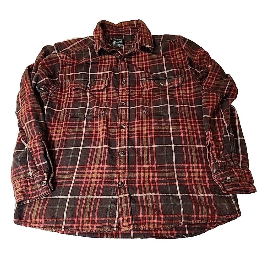 Vintage Woolrich Flannel Red Plaid‎ Shirt Heavyweight Long Sleeves Adult Large